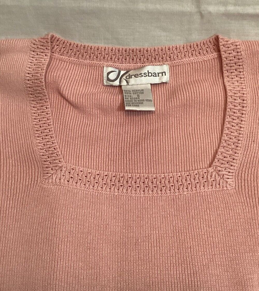 DRESSBARN True Pink Cotten Blend Delicate Pull Over Sweater 3/4 Sleeve Sz Small - Picture 10 of 11